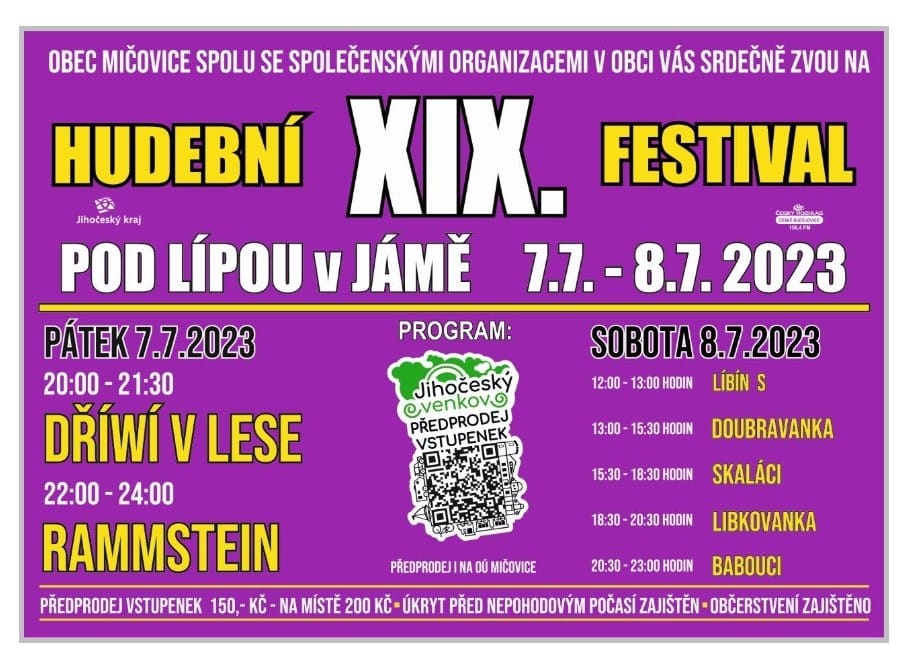 Libín-S Prachatice bude 08.07.2023 na Hudebním festivalu Pod lípou v Jámě
